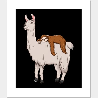 Cute & Funny Sloth Sleeping on Llama Friends Posters and Art